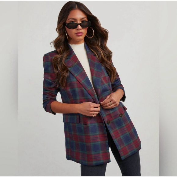 VICI Jackets & Blazers - Women's VICI Plaid Double-Breasted Jettie Blazer M Blue Red